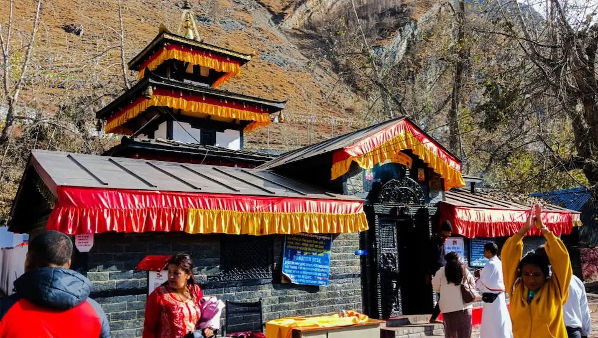Mountain temple stop on the annapurna circuit trek in Nepal